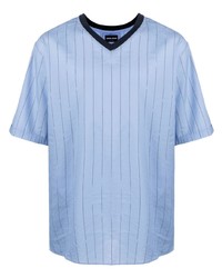 T-shirt con scollo a v a righe verticali azzurra di Giorgio Armani