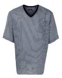 T-shirt con scollo a v a righe verticali blu scuro di Giorgio Armani