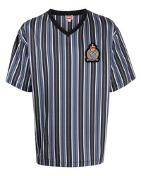 T-shirt con scollo a v a righe verticali blu scuro di Kenzo