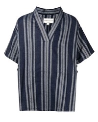T-shirt con scollo a v a righe verticali blu scuro di Onefifteen