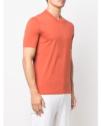 T-shirt con scollo a v arancione di Brunello Cucinelli