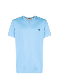 T-shirt con scollo a v azzurra di Burberry