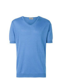 T-shirt con scollo a v azzurra di John Smedley