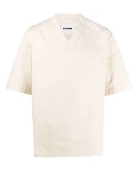 T-shirt con scollo a v beige di Jil Sander