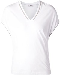 T-shirt con scollo a v bianca di Brunello Cucinelli