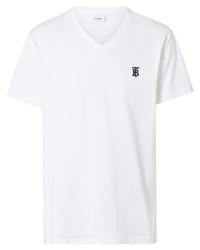 T-shirt con scollo a v bianca di Burberry