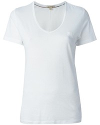 T-shirt con scollo a v bianca di Burberry