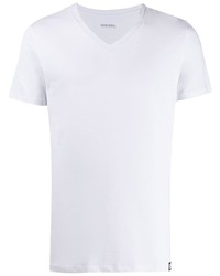 T-shirt con scollo a v bianca di Diesel