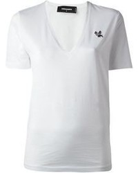 T-shirt con scollo a v bianca di DSquared
