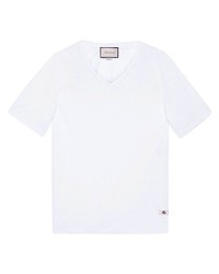 T-shirt con scollo a v bianca di Gucci