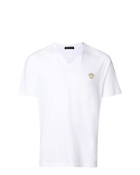 T-shirt con scollo a v bianca di Versace