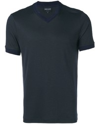 T-shirt con scollo a v blu scuro di Giorgio Armani