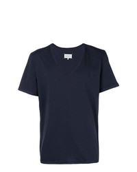 T-shirt con scollo a v blu scuro di Maison Margiela