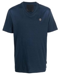 T-shirt con scollo a v blu scuro di Philipp Plein