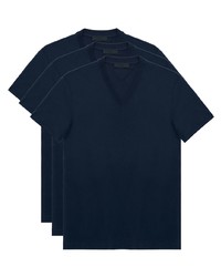 T-shirt con scollo a v blu scuro di Prada