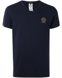 T-shirt con scollo a v blu scuro di Versace