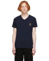 T-shirt con scollo a v blu scuro di Versace Underwear