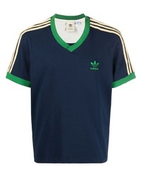 T-shirt con scollo a v blu scuro di Wales Bonner X Adidas