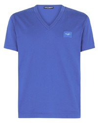 T-shirt con scollo a v blu di Dolce & Gabbana