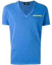 T-shirt con scollo a v blu di DSQUARED2