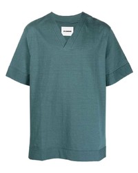 T-shirt con scollo a v blu di Jil Sander