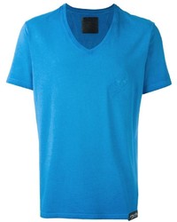 T-shirt con scollo a v blu di Philipp Plein