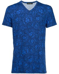T-shirt con scollo a v blu di Versace