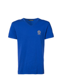 T-shirt con scollo a v blu di Versace