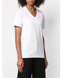 T-shirt con scollo a v effetto tie-dye bianca di MM6 MAISON MARGIELA