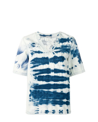 T-shirt con scollo a v effetto tie-dye blu