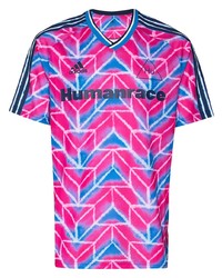 T-shirt con scollo a v effetto tie-dye multicolore