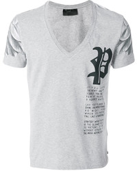 T-shirt con scollo a v grigia di Philipp Plein