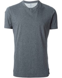 T-shirt con scollo a v grigio scuro di Brunello Cucinelli