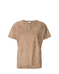 T-shirt con scollo a v marrone chiaro di Desa Collection