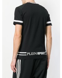 T-shirt con scollo a v nera e bianca di Plein Sport