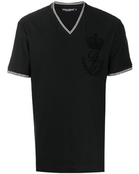 T-shirt con scollo a v nera e bianca di Dolce & Gabbana