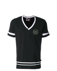 T-shirt con scollo a v nera e bianca di Plein Sport