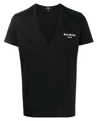 T-shirt con scollo a v nera di Balmain