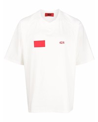 T-shirt con scollo a v ricamata bianca di 424