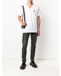 T-shirt con scollo a v ricamata bianca di Dolce & Gabbana