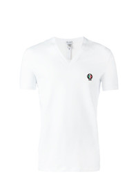 T-shirt con scollo a v ricamata bianca di Dolce & Gabbana Underwear