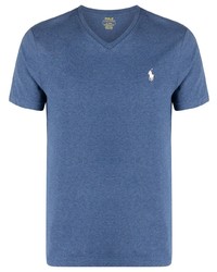 T-shirt con scollo a v ricamata blu di Polo Ralph Lauren