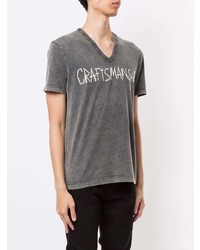 T-shirt con scollo a v ricamata grigio scuro di Dolce & Gabbana