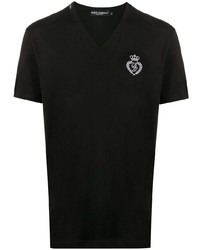 T-shirt con scollo a v ricamata nera di Dolce & Gabbana