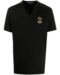 T-shirt con scollo a v ricamata nera di Dolce & Gabbana