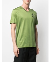 T-shirt con scollo a v ricamata verde di Billionaire