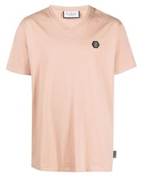T-shirt con scollo a v rosa di Philipp Plein