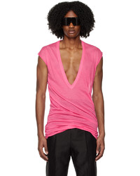 T-shirt con scollo a v rosa di Rick Owens