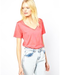 T-shirt con scollo a v rossa di American Vintage