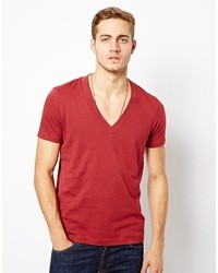 T-shirt con scollo a v rossa di Asos
